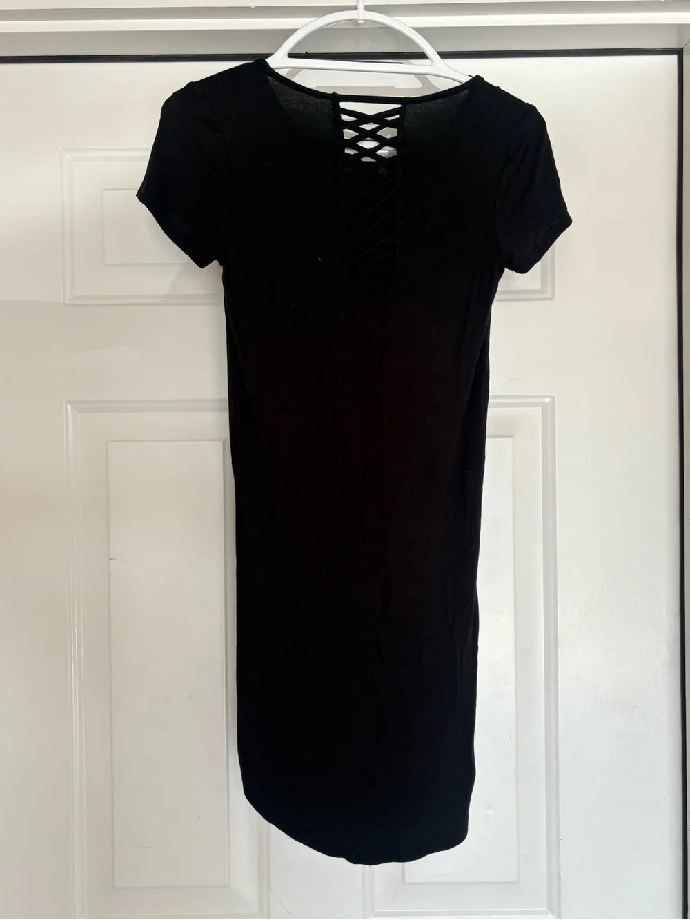 Black Short Sleeve Crisscross Back Dress - Unbranded